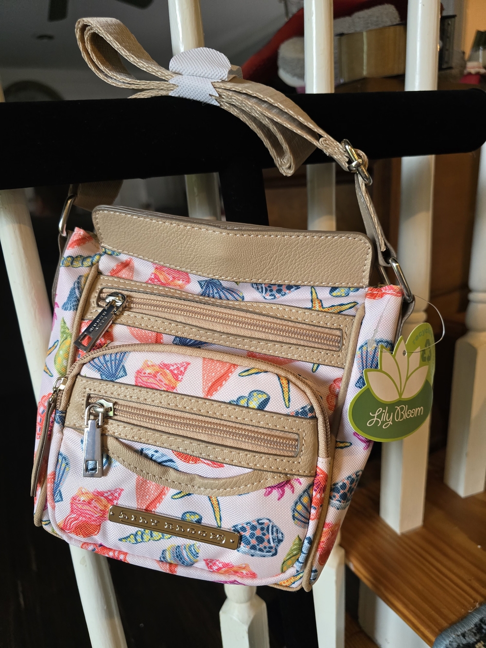 Lily Bloom Beige Floral Shell Print Crossbody Bag